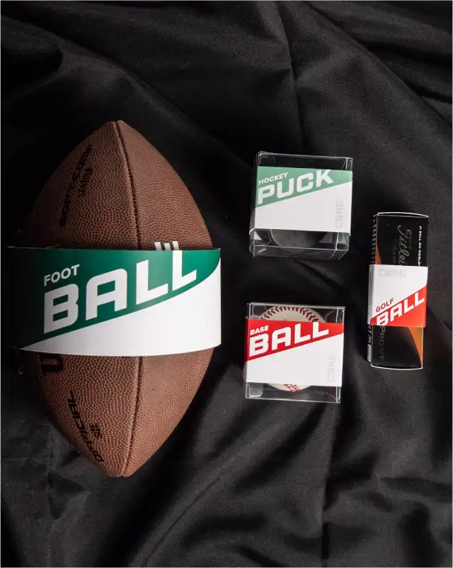 Close-up of sports items in CBRE’s client gift box