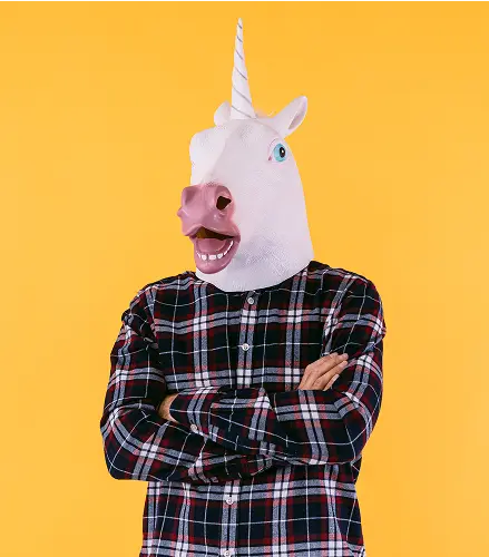 man with a unicorn head